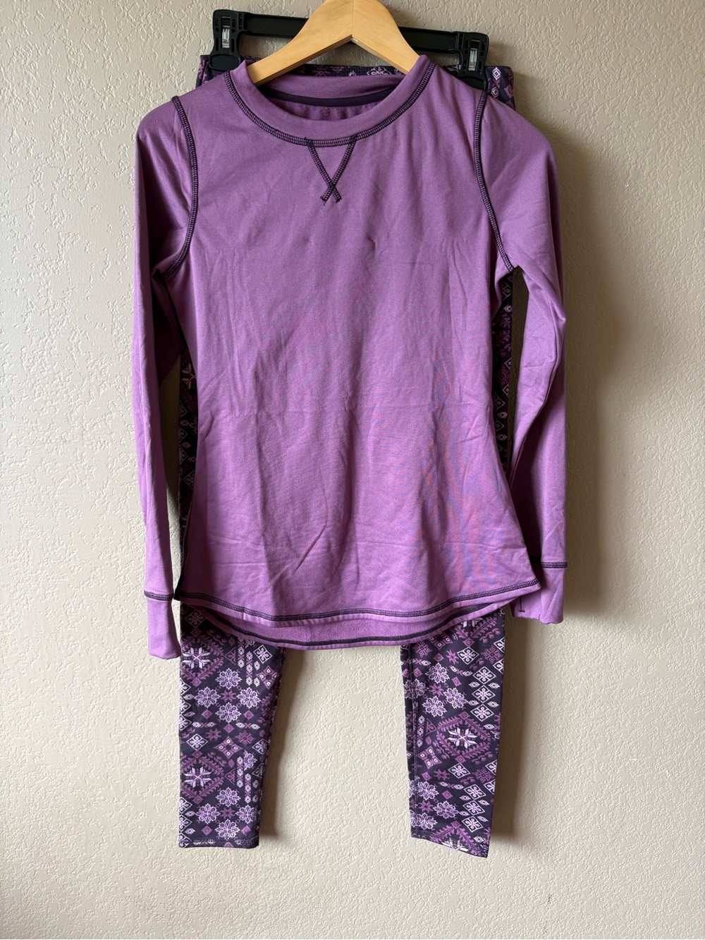 Climate Right by Cuddle Duds Womens Fleece Pajama Set Small Purple Winter Snow